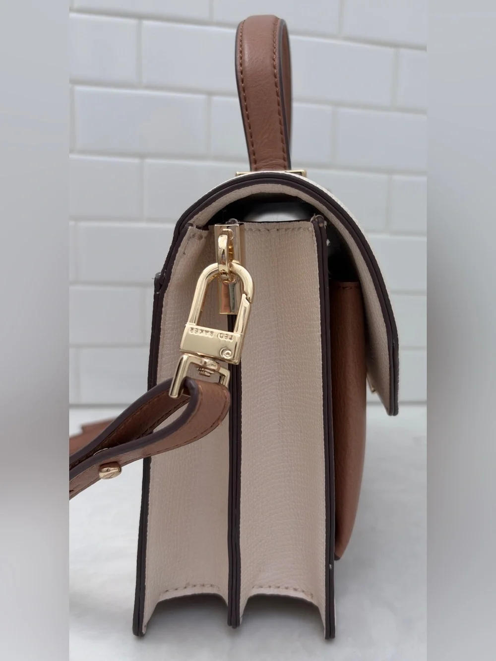 Ted Baker London Riley 2 tone Cream Brown Top-Handle Satchel Crossbody